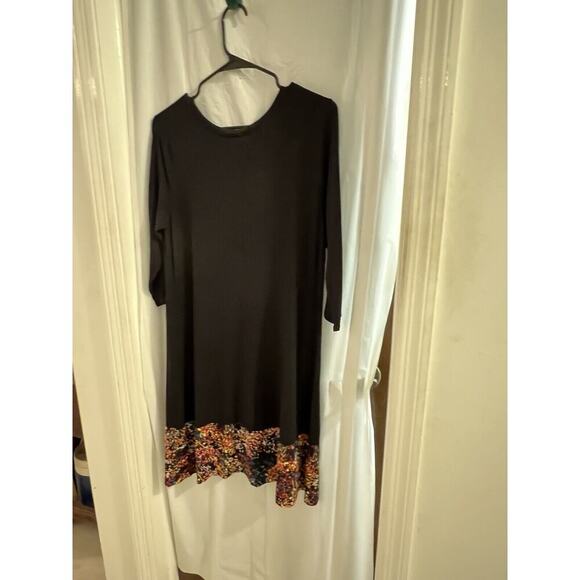 Pioneer Woman Black Floral Border Print Shift Dress Sz L Boho Cottage Prairie - Picture 4 of 5